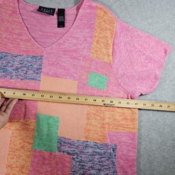 Crazy Horse Women's Sz 2/XXL VTG‎ 90's Multicolor Patchwork Knit V-neck Top - Picture 7 of 7